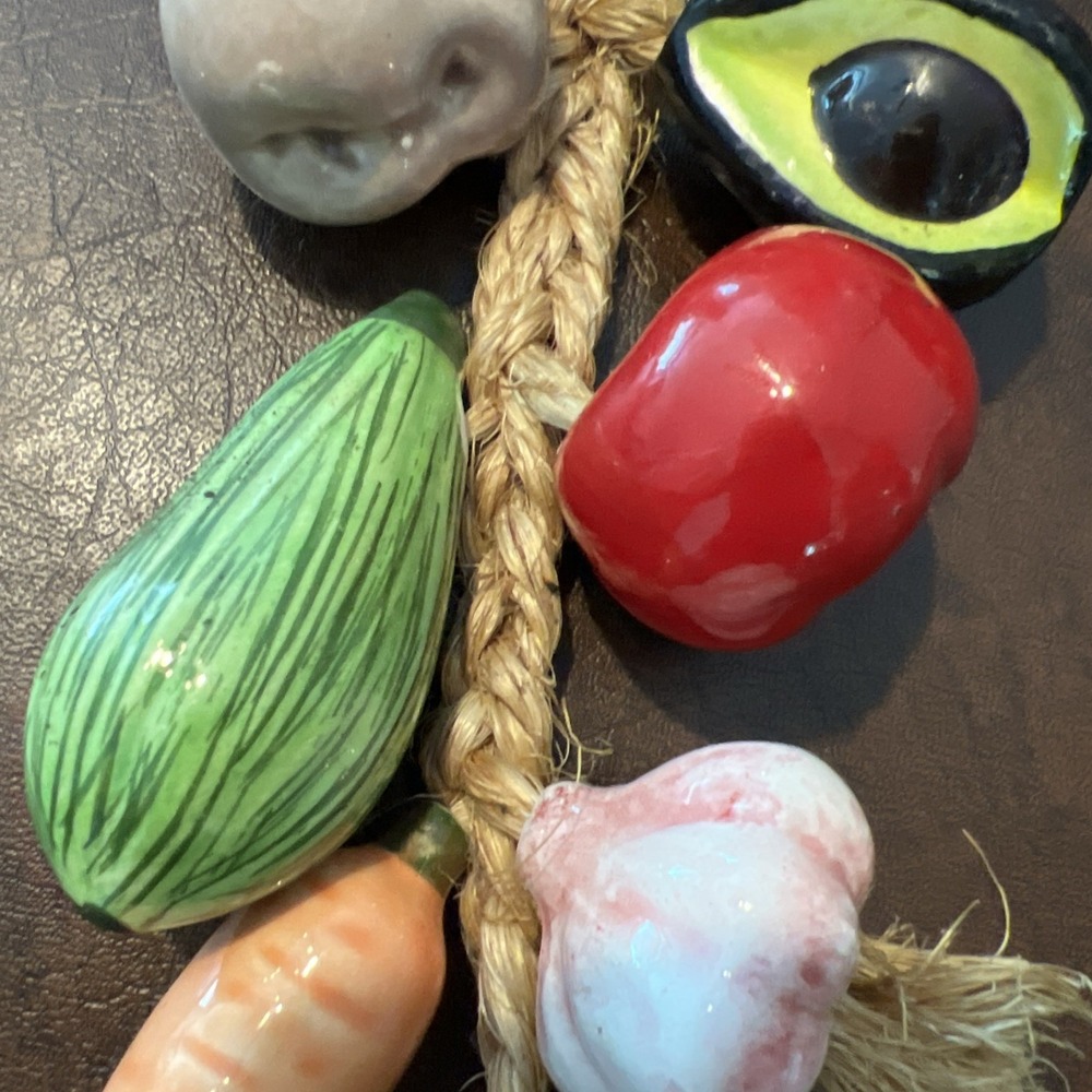 Vintage Hanging Ceramic Vegetables On Jute Rope Farmhouse & Kitchen Decor - Picture 4 of 12